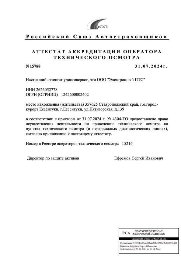 Аттестат аккредитации РСА